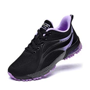 lamincoa women's fashion sneakers anti-slip rubber outsole colorful athletic running shoes for long time stand black-purple 9