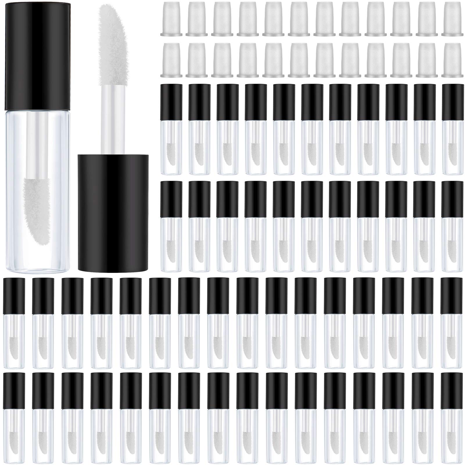 100 Pieces 1.2 ml Clear Mini Lip Gloss Tube Refillable Empty Lip Balm Bottles Transparent Lipstick Containers for Women Girls DIY Makeup (Black)