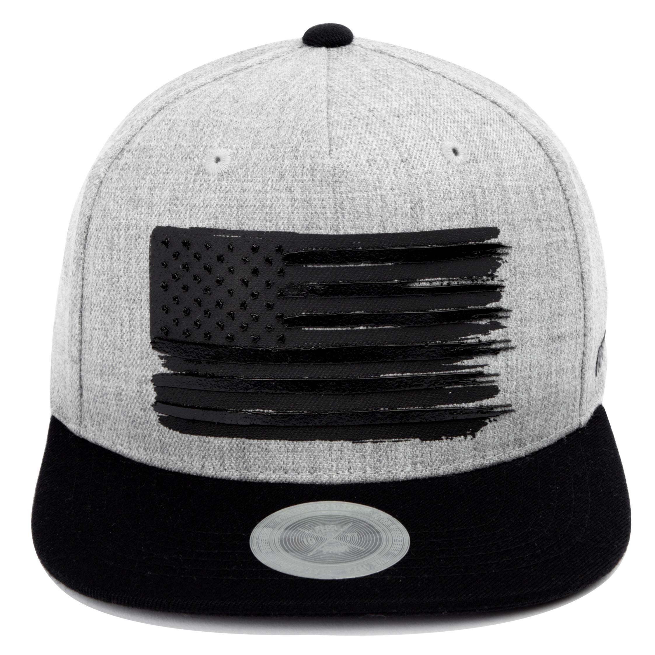 Flipper USA American Flag Flat Brim Bill Baseball Cap Classic Snapback Hat for Men Women Version.2 with 3 Sizes (Gray/Black, Large (22 3/8" ~ 23 1/8"))