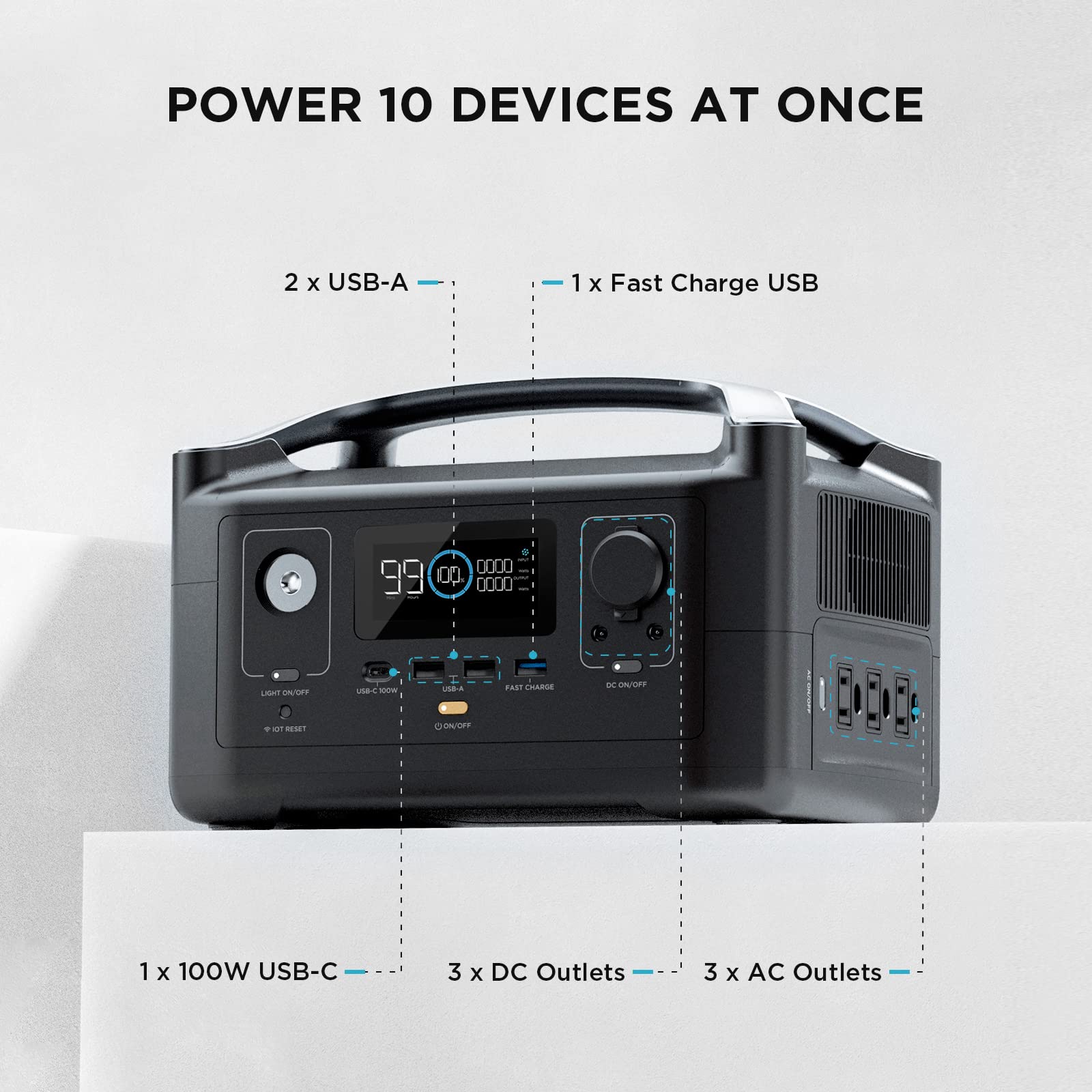 EF ECOFLOW Portable Power Station RIVER 288Wh with 110W Solar Panel, 3 x 600W(X-Boost 1800W) AC Outlets, Solar Generator for Outdoors Camping RV Hunting Emergency