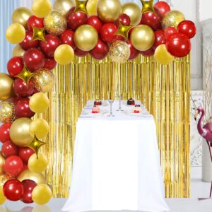 WECEPAR Balloon Garland Arch kit 84 pcs with Ruby Red and Gold Balloon, Star Balloon Confetti Balloons Gold Sequin Table Runner and Background Curtain for Birthday Party, Wedding, Christmas, New Year