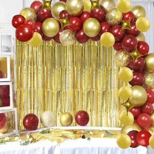 WECEPAR Balloon Garland Arch kit 84 pcs with Ruby Red and Gold Balloon, Star Balloon Confetti Balloons Gold Sequin Table Runner and Background Curtain for Birthday Party, Wedding, Christmas, New Year