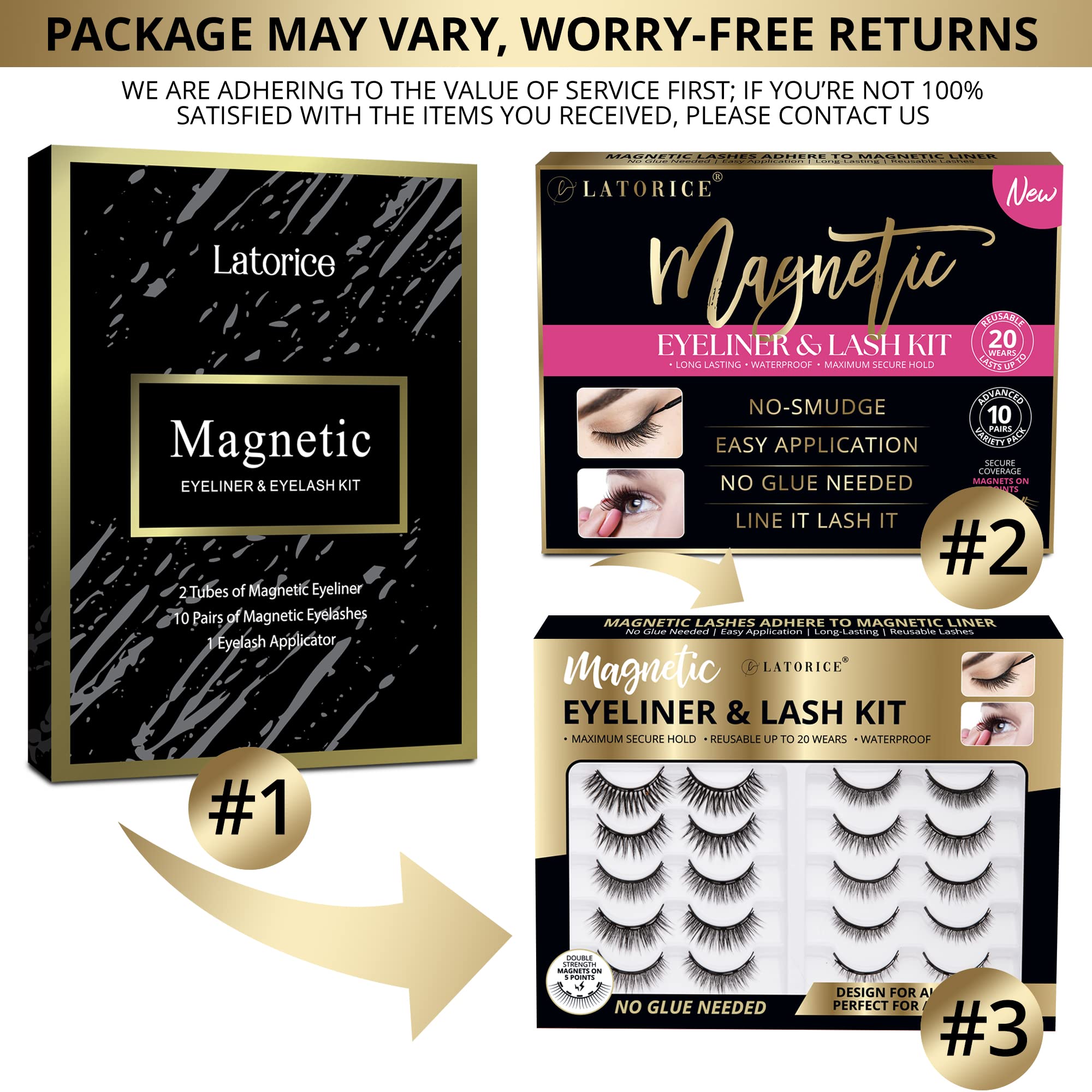 Magnetic Eyelashes Kit Magnetic Eyeliner 3D and 5D different Lengths&Densities Magnetic Eyelashes Magnetic Lashliner For Use with Magnetic False Lashes Natural Look-No Glue Needed (10-Pairs)