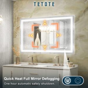 TETOTE 40 x 24 LED Bathroom Mirror LED Mirror Vanity Makeup Mirror Dimmable Anti-Fog Bathroom Lighted Mirror Wall Mounted Bathroom Decor Waterproof