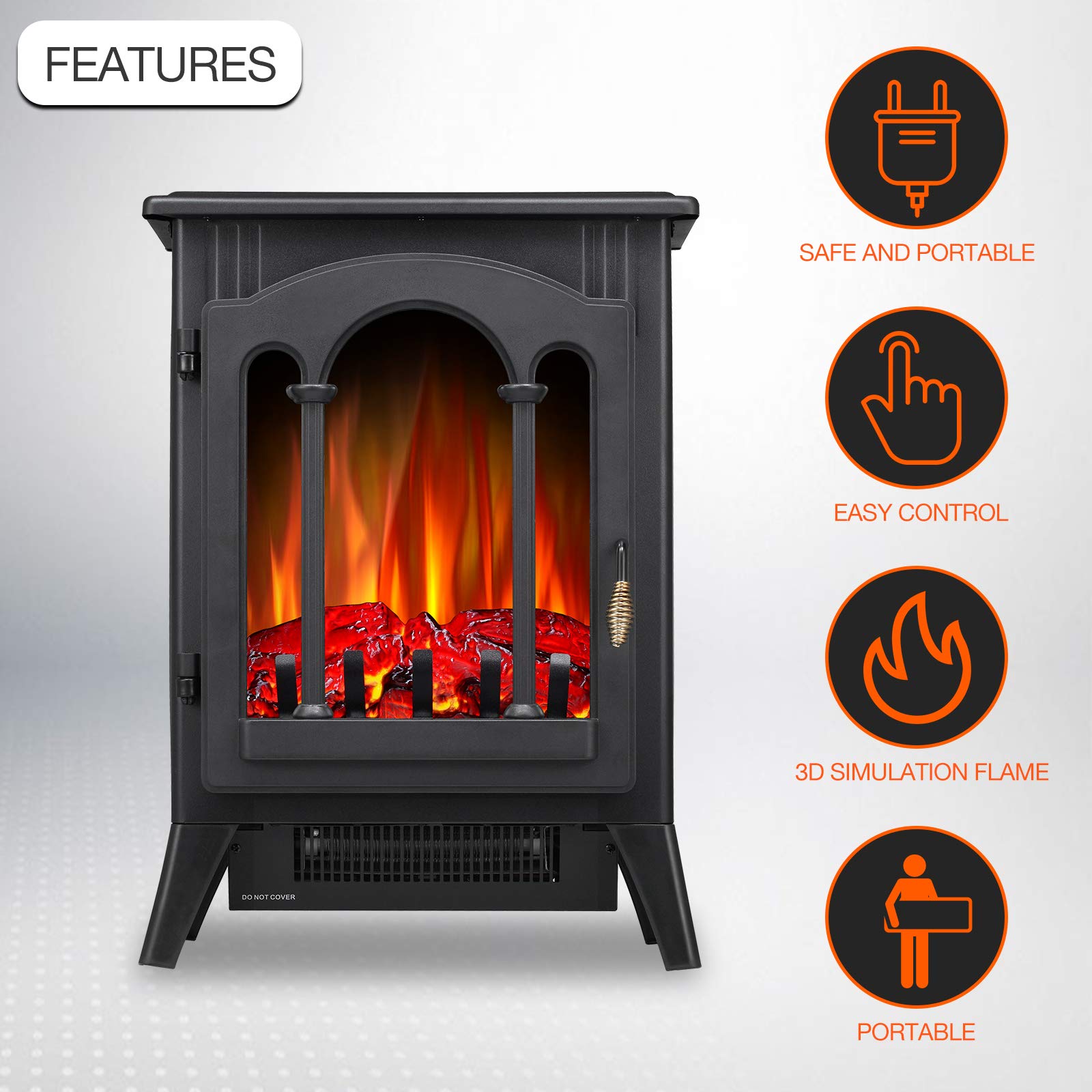 Antarctic Star 3D Infrared Electric Fireplace Stove, Freestanding Fireplace Heater Adjustable Brightness,Portable,Thermostat,Overheating Protection,ETL Certified,1000W/1500W(16 Inch)…