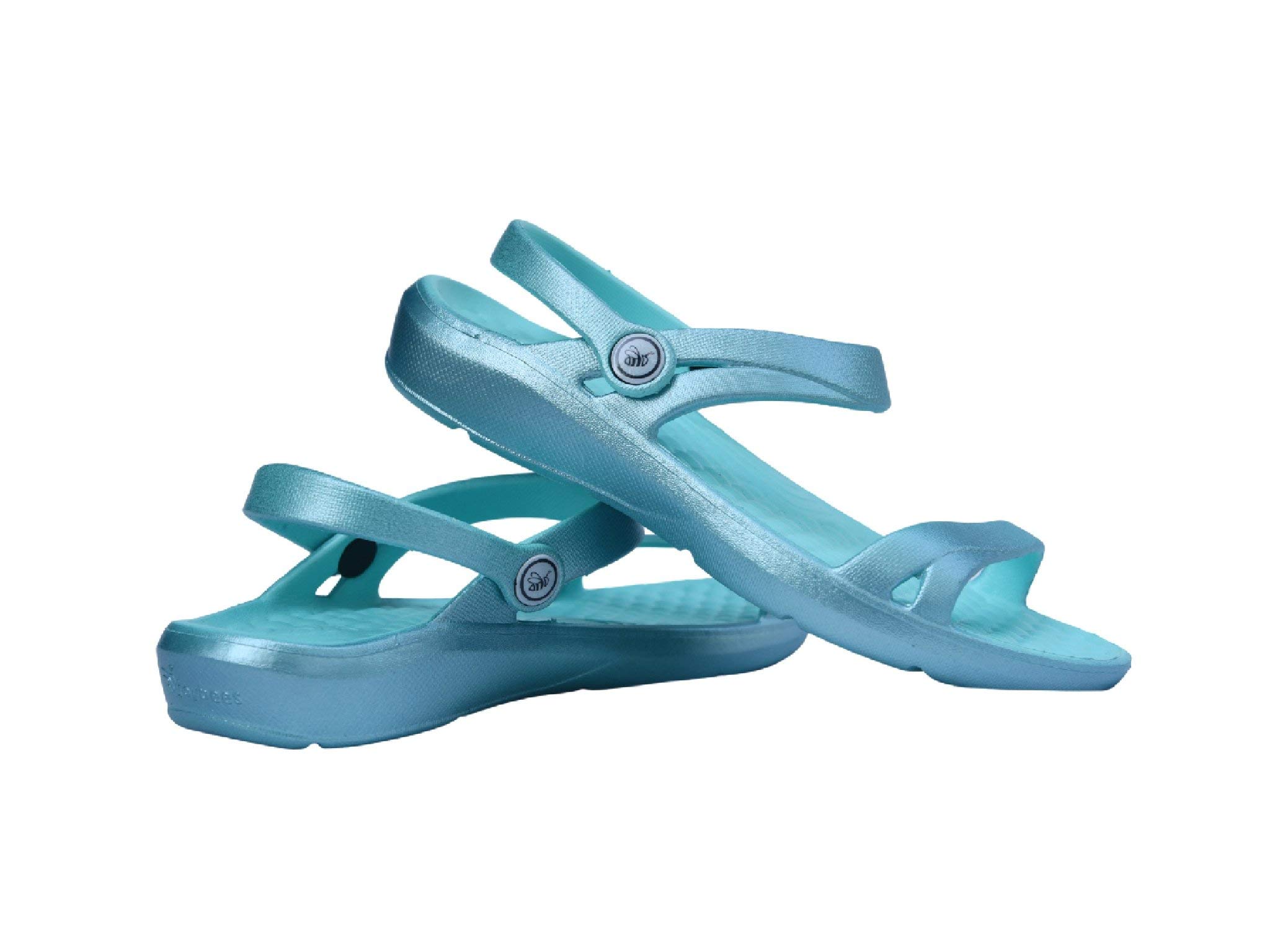 Joybees Dance Sandal - Women's Sporty Arch Support Slip-On with Pivot Backstrap - Metallic Teal - Women's Size 10