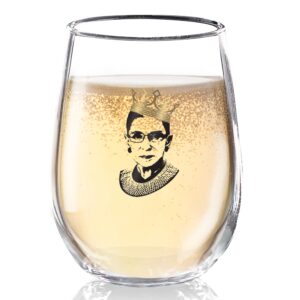majority blue - ruth bader ginsburg - rbg wine glasses | gifts for feminist | rbg wine glass gifts for women | gift for her | rbg crown | ginsburg lawyer glass | justice glassware collection (15 oz)