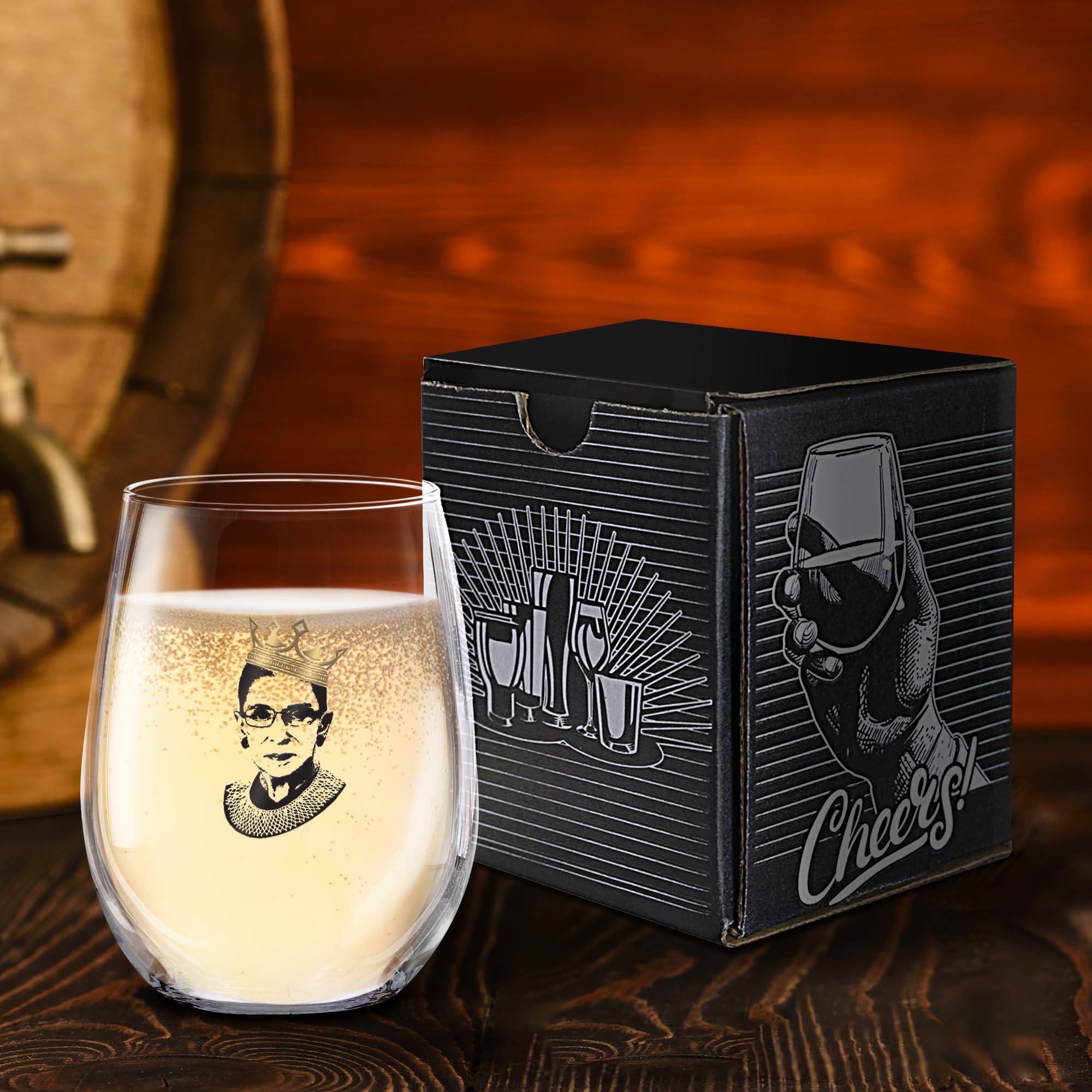 Majority Blue - Ruth Bader Ginsburg - RBG Wine Glasses | Gifts for Feminist | RBG Wine Glass Gifts for Women | Gift for Her | RBG Crown | Ginsburg Lawyer Glass | Justice Glassware Collection (15 oz)