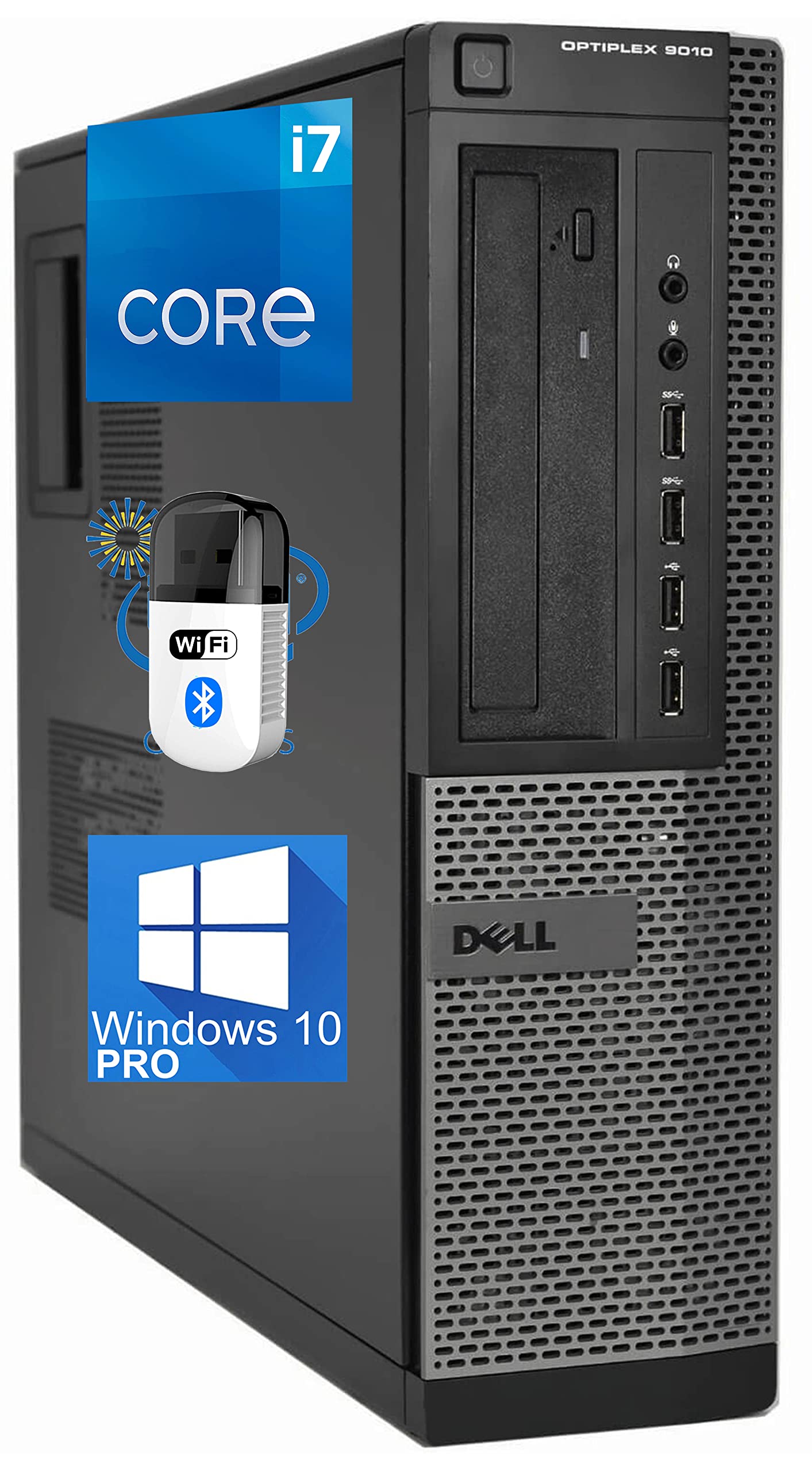 Dell Optiplex 9010 SFF Desktop Computer - Intel i7-3770 Upto 3.9GHz, AMD Radeon 1GB Graphics, 8GB RAM, 1TB SSD, DisplayPort, HDMI, DVI, DVD, Wi-Fi, Bluetooth, TDL - Windows 10 Pro (RENEWED)