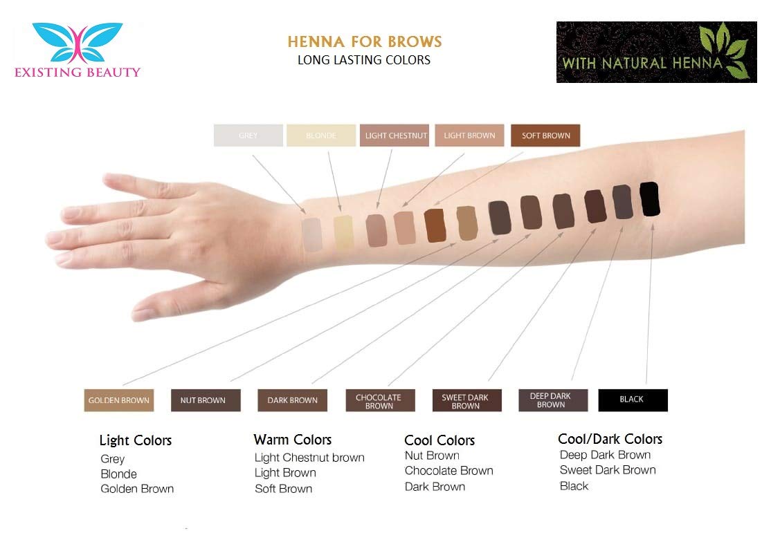 Dark Brown Eyebrow Henna Tint for Eyebrow Color- Professional Henna Brow Kit Including Use Instructions and Mixing Bowl 3x 1g Packets Brow Dye by Existing Beauty