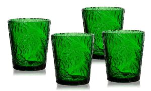 jomop handmade pressed colored tumbler drinking glasses green set of 4 retro (4, old fashioned glasses)