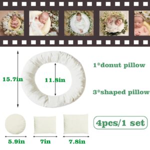 4PC Newborn Photography Props Baby Posing Aid Pillow Beans Bag 1pc Donut +3 pcs Posing Pillow Photograph Shoot Set for 0-4 Months Baby White