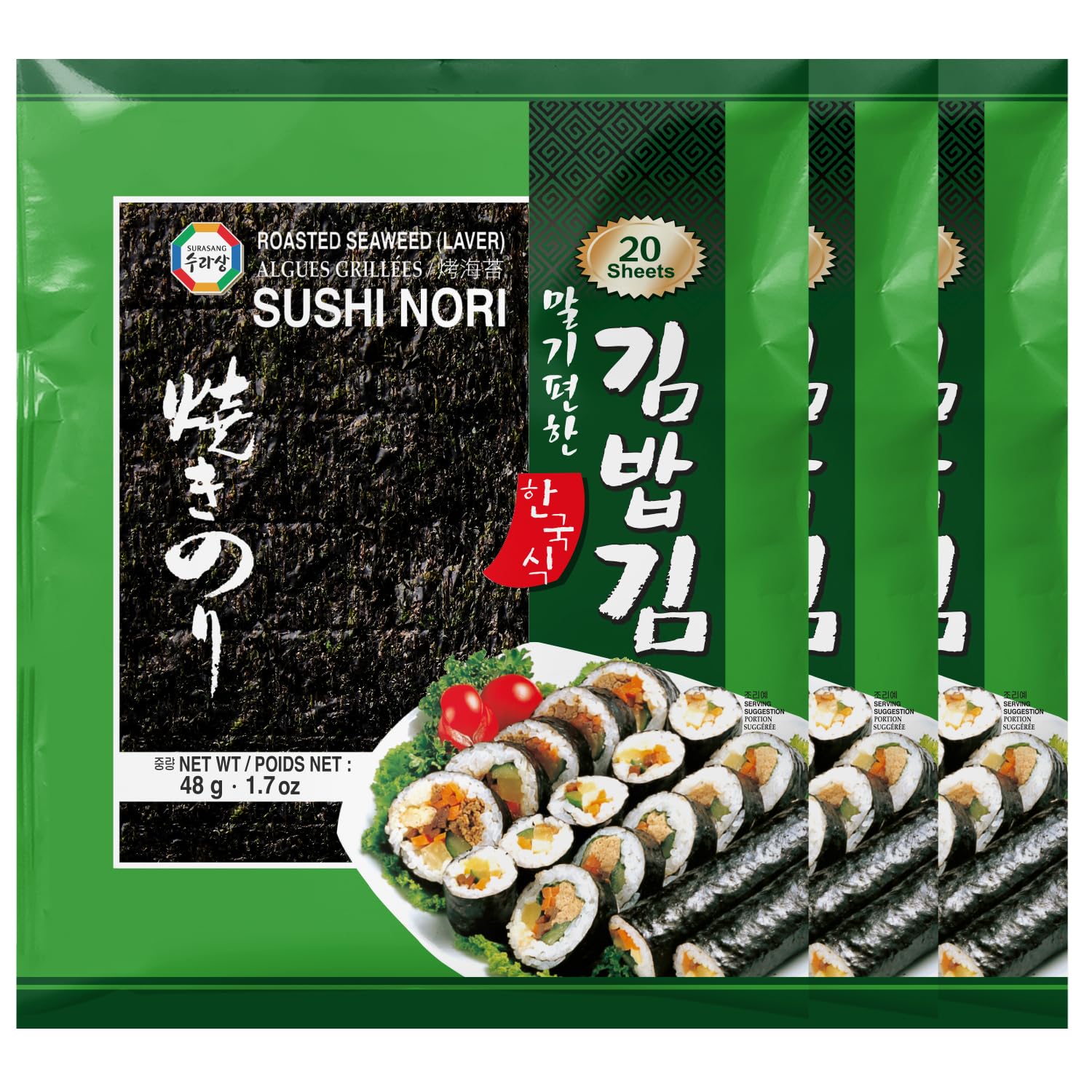 Surasang Gimbap Roasted Seaweed Sheet, Sushi Nori, 20 Full Sheets, Pack of 1