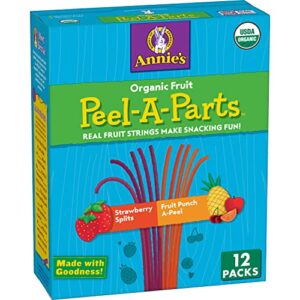 annie's organic fruit peel-a-parts fruit snacks, strawberry and fruit punch, 12 packs, 6.7 oz.