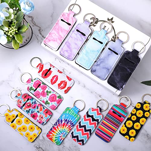 30 Pieces Halloween Lipstick Keychain Holders Lipstick Holder Keychain with Wristlet Keychain Lipstick Sleeve Pouch Lip Balm Portable Pocket Lip