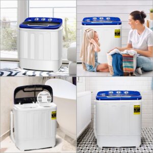 VIVOHOME Electric Portable 2 in 1 Twin Tub Mini Laundry Washer and Spin Dryer Combo Washing Machine with Drain Hose for Apartments 13.5lbs Blue & White