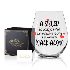 perfectinsoy a sister is god's way of making sure we never walk alone wine glass with gift box, sister gifts for sister, her, mom, wife, boss, friend, best sister gifts, big sister gifts