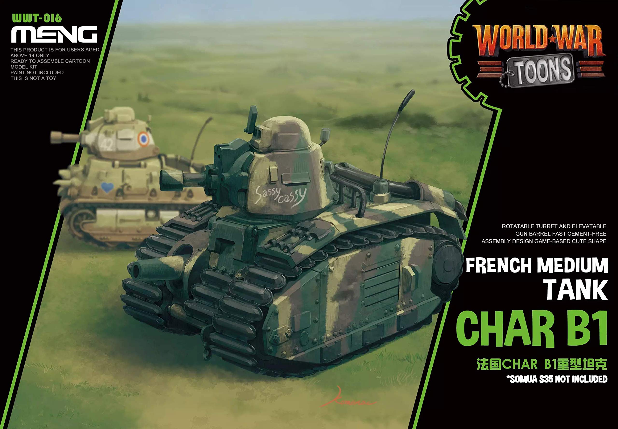 Meng French Heavy Tank Char B1 Cartoon Model - Plastic Model Building Kit # WWT-016