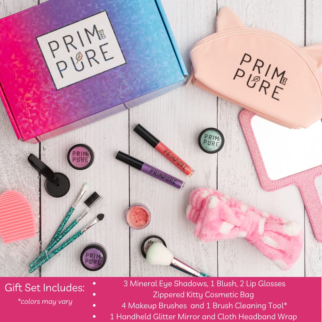 Prim and Pure Ultimate Mineral Kids Makeup Gift Set | Perfect for Play Dates & Birthday Parties | Kids Safe Eyeshadow Makeup – Mineral Blush | Organic & Natural Makeup Kit for Kids| Made in USA