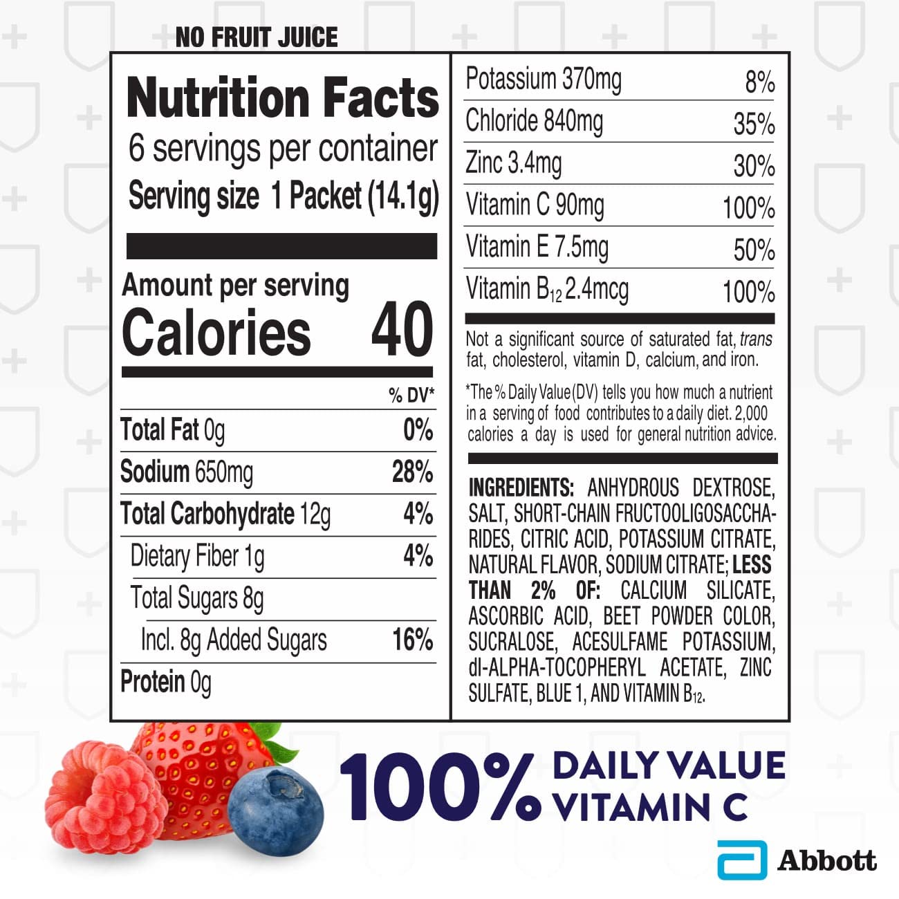 Pedialyte with Immune Support, Electrolytes with Vitamin C and Zinc, Advanced Hydration with PreActiv Prebiotics, Mixed Berry, Electrolyte Drink Powder Packets, 6 Count (Pack of 4)