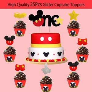 Mouse 1st Birthday Party Supplies Decorations 57Pcs - Happy Birthday Banner ONE Banner Balloons "1" Foil Balloon Hat Door Sign Cupcake Topper Video Game Birthday Decorations for Boys Girls Kids Babies