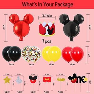 Mouse 1st Birthday Party Supplies Decorations 57Pcs - Happy Birthday Banner ONE Banner Balloons "1" Foil Balloon Hat Door Sign Cupcake Topper Video Game Birthday Decorations for Boys Girls Kids Babies