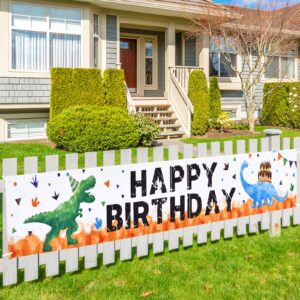 watercolor dinosaur happy birthday banner - 19'' x 118'' large outdoor decorations for boys kids dinosaur birthday party supplies big fence yard sign photo background