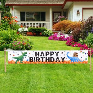 Watercolor Dinosaur HAPPY BIRTHDAY Banner - 19'' x 118'' Large Outdoor Decorations for Boys Kids Dinosaur Birthday Party Supplies Big Fence Yard Sign Photo Background