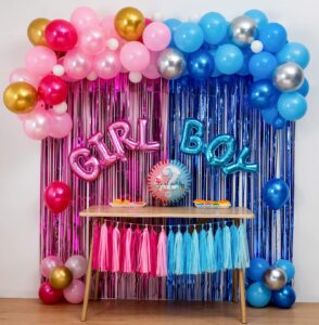 boy or girl gender reveal party decoration set,&balloons arch garland kit,foil balloons,curtains,paper tassel garland,balloon decoration tools,for party photo backdrop (pink/blue) shower birthday