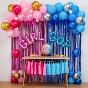 Boy Or Girl Gender Reveal Party Decoration Set,&Balloons Arch Garland Kit,Foil Balloons,Curtains,Paper tassel Garland,Balloon decoration tools,For Party Photo Backdrop (Pink/Blue) Shower Birthday