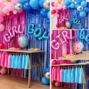 Boy Or Girl Gender Reveal Party Decoration Set,&Balloons Arch Garland Kit,Foil Balloons,Curtains,Paper tassel Garland,Balloon decoration tools,For Party Photo Backdrop (Pink/Blue) Shower Birthday