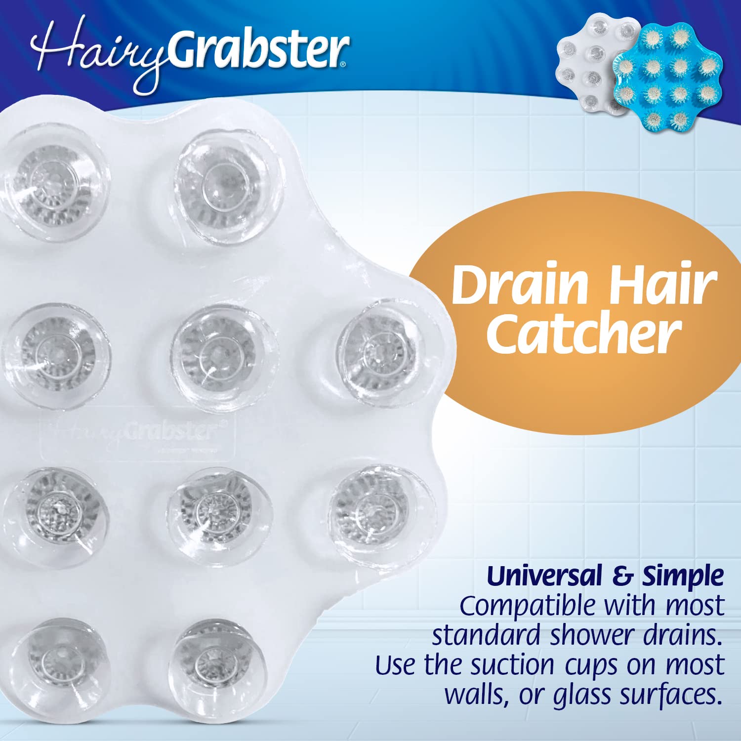 As Seen on Shark Tank Hair Shower Drain Hair Catcher, Hair Stopper Bathtub Drain Protector, & Catcher Drain Cover Alternative, Must-Haves HairyGrabster, 1 Pack, White