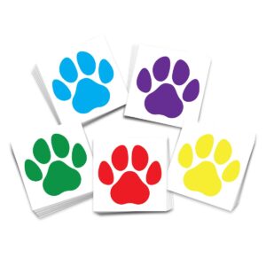 fashiontats colored paws temporary tattoo multi pack (50) | 5 colors (10 of each) | teacher classroom supplies | skin-safe | made in usa | removable
