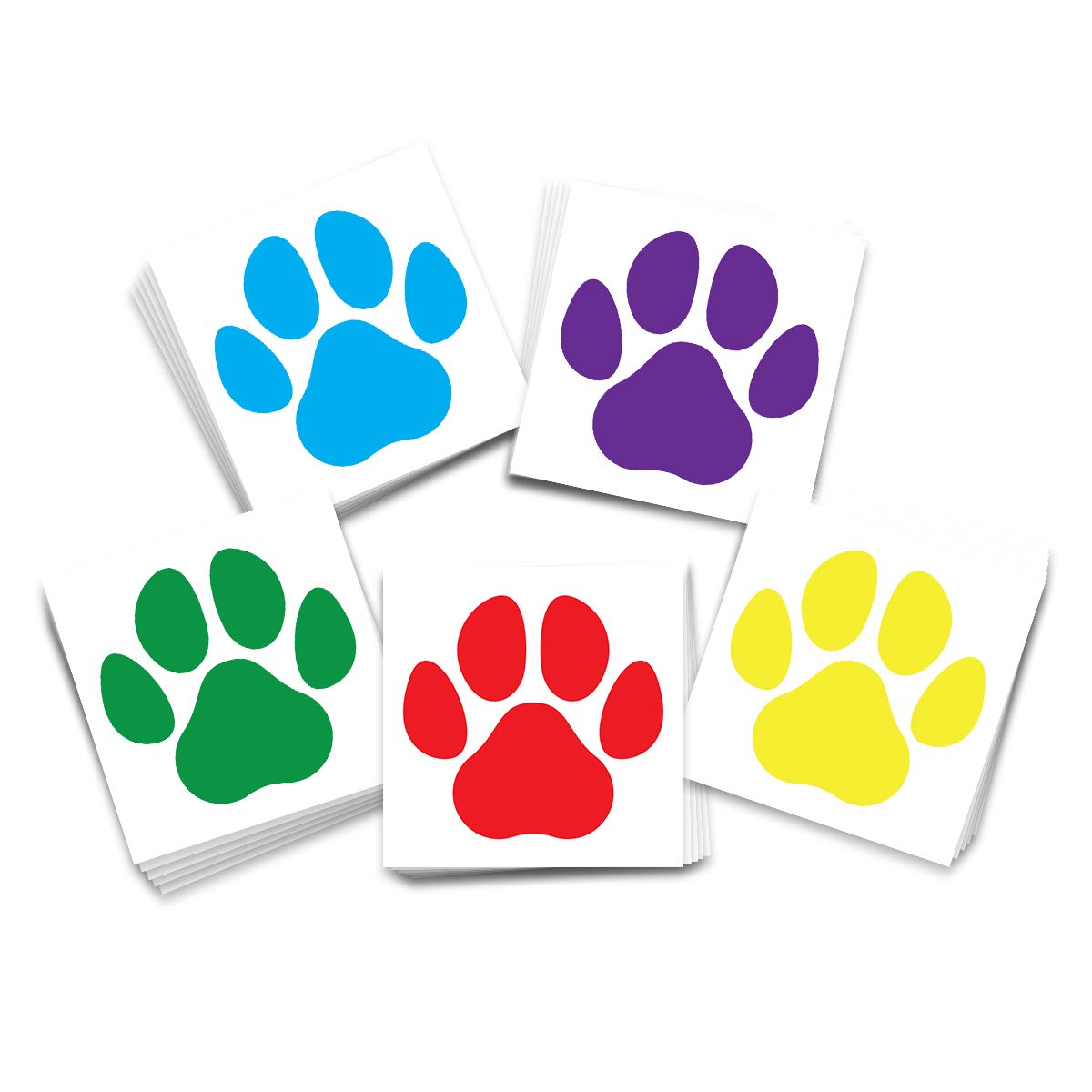 FashionTats Colored Paws Temporary Tattoo Multi Pack (50) | 5 Colors (10 of each) | Teacher Classroom Supplies | Skin-Safe | MADE IN USA | Removable