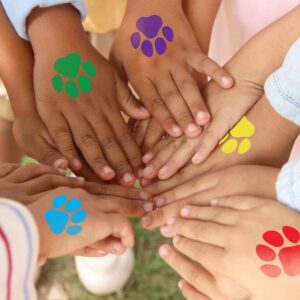 FashionTats Colored Paws Temporary Tattoo Multi Pack (50) | 5 Colors (10 of each) | Teacher Classroom Supplies | Skin-Safe | MADE IN USA | Removable