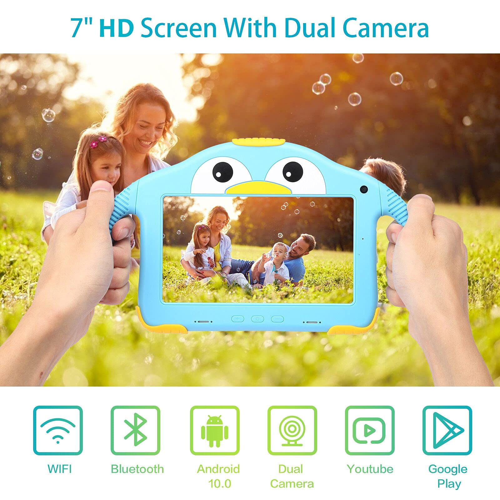 Tablet for Toddlers Tablet Android Kids Tablet with WiFi Dual Camera 1GB 32GB Storage 1024 x 600 Touch Screen Parental Control Mode Google Playstore YouTube Netflix for Boys Girls Android 10