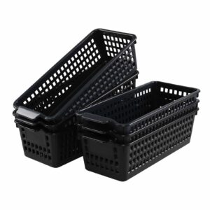 bringer 6-pack slim plastic storage baskets, black plastic rectangle storage baskets