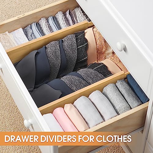 Ryqtop Bamboo Drawer Dividers Organizers, Kitchen Drawer Organizer, Adjustable Drawer Divider for Clothes, Kitchen, Dresser, Bedroom, Bathroom and Office, 4-Pack (Natural, 12-17 IN)