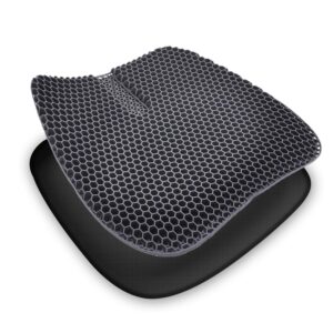 gel seat cushion, double thick enhanced honeycomb design cushion with non-slip breathable cover for pressure relief & tailbone pain, fits computer, office, car & wheelchair chair (18 x 17 x 1.3 in)