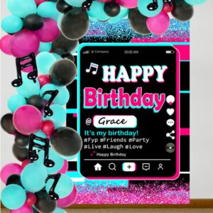 Happy Birthday Party Backdrop,Tic tok Birthday Decoration,Twinkle Pink Blue Backdrop,Musical Theme Party Supplies,Bling Pink Backdrop,Colorful Backdrop,Tic TOC Happy Birthday Banner with A Gift Pen