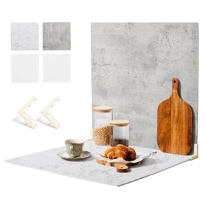 2 pcs 4 pattern boards photo backdrop for flat lay, food photography background 24x24 inch, beiyang (marble+light gray)