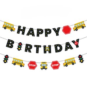school bus happy birthday banner wheels on the bus bday party garland for kids yellow bus birthday party decorations back to school banner party supplies
