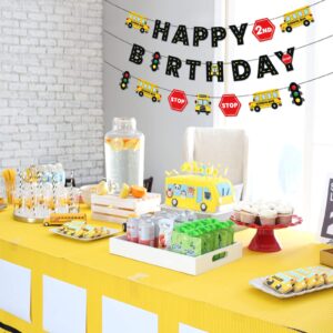 School Bus Happy Birthday Banner Wheels on the Bus Bday Party Garland for Kids Yellow Bus Birthday Party Decorations Back to School Banner Party Supplies