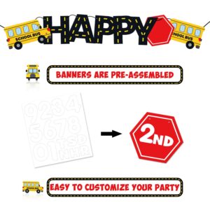 School Bus Happy Birthday Banner Wheels on the Bus Bday Party Garland for Kids Yellow Bus Birthday Party Decorations Back to School Banner Party Supplies