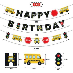 School Bus Happy Birthday Banner Wheels on the Bus Bday Party Garland for Kids Yellow Bus Birthday Party Decorations Back to School Banner Party Supplies