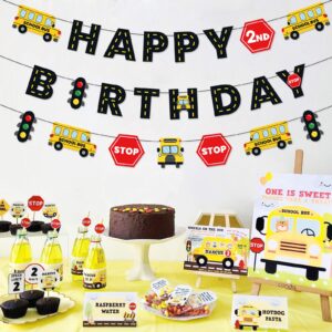 School Bus Happy Birthday Banner Wheels on the Bus Bday Party Garland for Kids Yellow Bus Birthday Party Decorations Back to School Banner Party Supplies