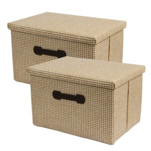 huatk 2 pack decorative storage boxes with lids storage woven baskets for shelves, closet organization bins for office, bedroom, closet, toys (khaki)