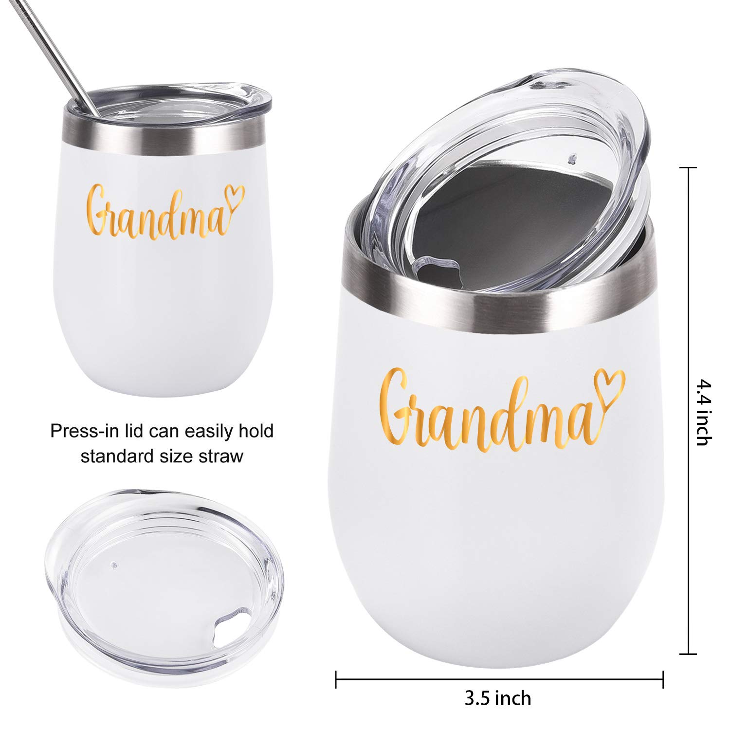 Cpskup Grandparents Christmas Gifts, Grandpa and Grandma Wine Tumbler Set with Lid, Stemless Insulated Stainless Steel Tumbler for Grandpa and Grandma from Grandkids Grandchildren(12oz, Black&White)