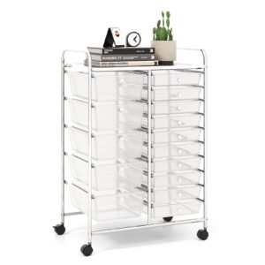 ldaily 15-drawer rolling storage cart, multipurpose rolling storage cart, storage organizer on wheels, durable metal frame, scrapbook paper tools, suitable for office school (clear)