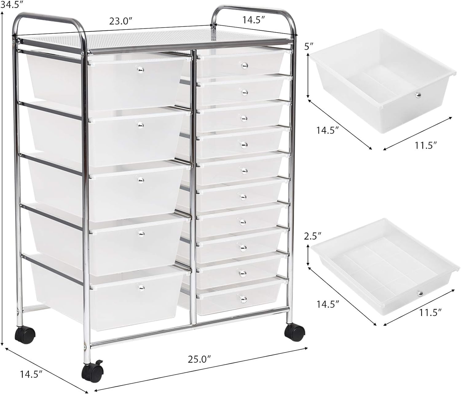 LDAILY 15-Drawer Rolling Storage Cart, Multipurpose Rolling Storage Cart, Storage Organizer on Wheels, Durable Metal Frame, Scrapbook Paper Tools, Suitable for Office School (Clear)